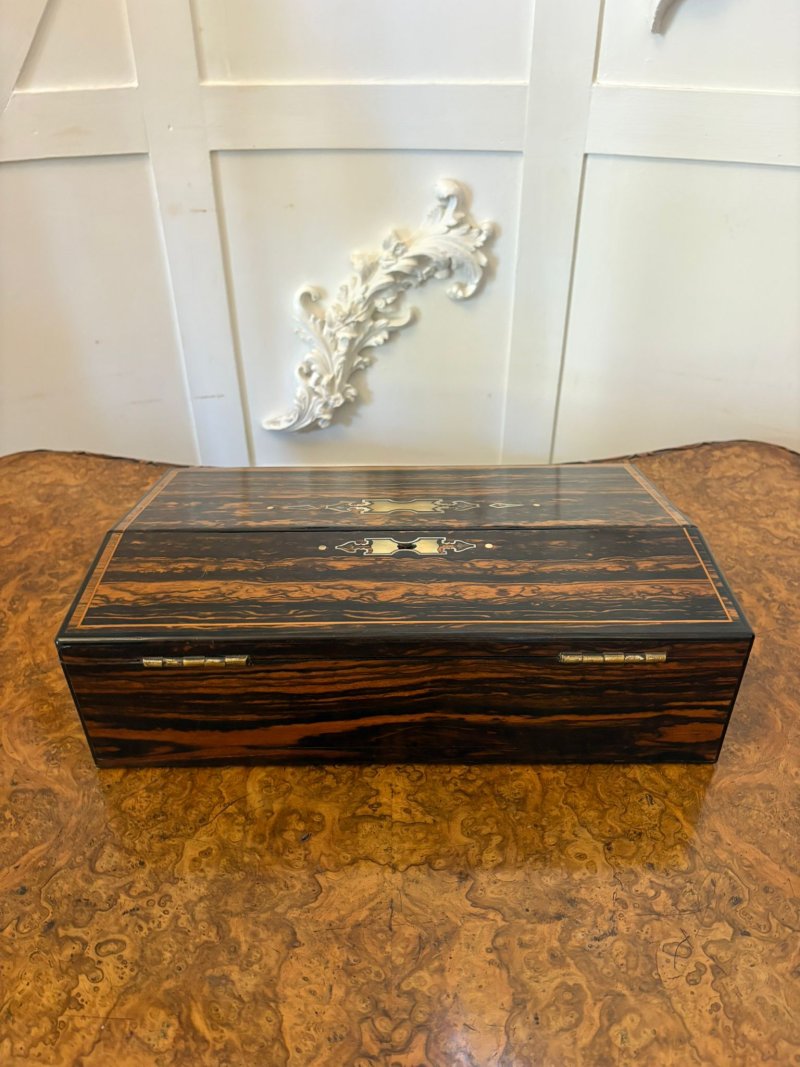 Unusual Antique Victorian Quality Inlaid Coromandel Wood Writing Box - Image 3